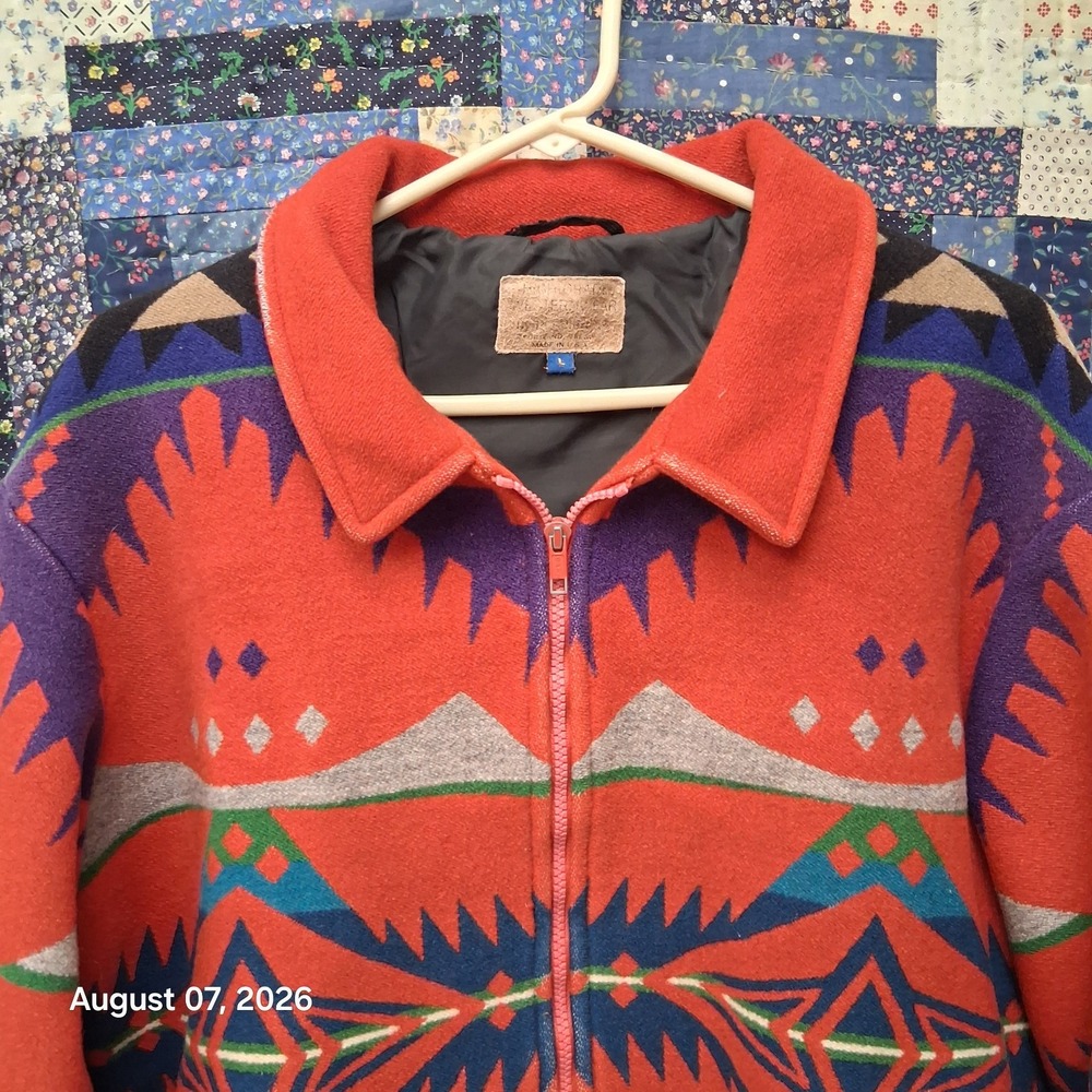 Vintage 80s Pendleton Mens L Wool Southwest Aztec Bomber Jacket USA Western Wear - Picture 2 of 15
